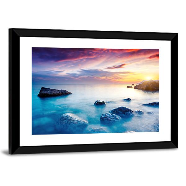 Majestic Sunset Over Beach Canvas Wall Art-3 Horizontal-Gallery Wrap-25" x 16"-Tiaracle