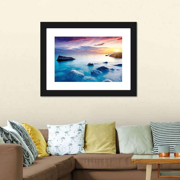 Majestic Sunset Over Beach Canvas Wall Art-3 Horizontal-Gallery Wrap-25" x 16"-Tiaracle