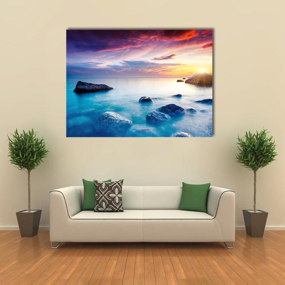 Majestic Sunset Over Beach Canvas Wall Art-1 Piece-Gallery Wrap-48" x 32"-Tiaracle