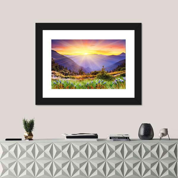 Majestic Sunset Over Mountain Canvas Wall Art-1 Piece-Framed Print-20" x 16"-Tiaracle