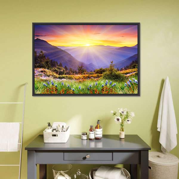 Majestic Sunset Over Mountain Canvas Wall Art-1 Piece-Floating Frame-24&quot; x 16&quot;-Tiaracle