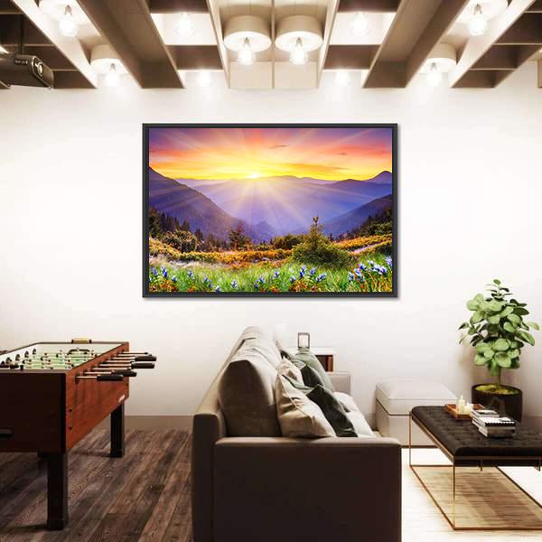 Majestic Sunset Over Mountain Canvas Wall Art-5 Horizontal-Gallery Wrap-22" x 12"-Tiaracle
