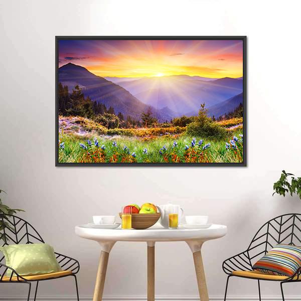 Majestic Sunset Over Mountain Canvas Wall Art-3 Horizontal-Gallery Wrap-25&quot; x 16&quot;-Tiaracle