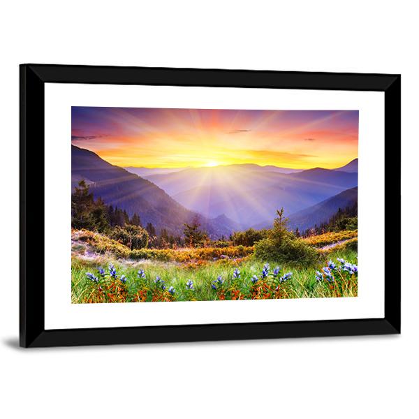 Majestic Sunset Over Mountain Canvas Wall Art-5 Horizontal-Gallery Wrap-22" x 12"-Tiaracle