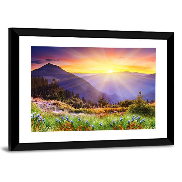 Majestic Sunset Over Mountain Canvas Wall Art-3 Horizontal-Gallery Wrap-25&quot; x 16&quot;-Tiaracle