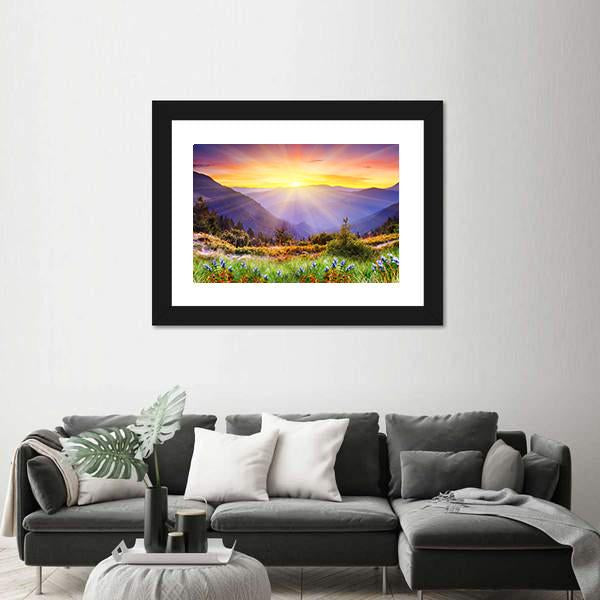 Majestic Sunset Over Mountain Canvas Wall Art-5 Horizontal-Gallery Wrap-22" x 12"-Tiaracle