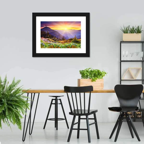 Majestic Sunset Over Mountain Canvas Wall Art-3 Horizontal-Gallery Wrap-25&quot; x 16&quot;-Tiaracle