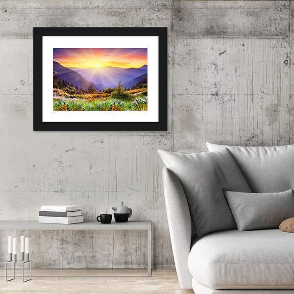 Majestic Sunset Over Mountain Canvas Wall Art-5 Horizontal-Gallery Wrap-22" x 12"-Tiaracle