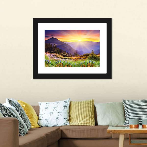 Majestic Sunset Over Mountain Canvas Wall Art-3 Horizontal-Gallery Wrap-25" x 16"-Tiaracle