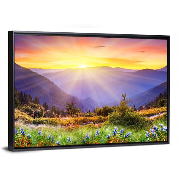 Majestic Sunset Over Mountain Canvas Wall Art-5 Horizontal-Gallery Wrap-22" x 12"-Tiaracle