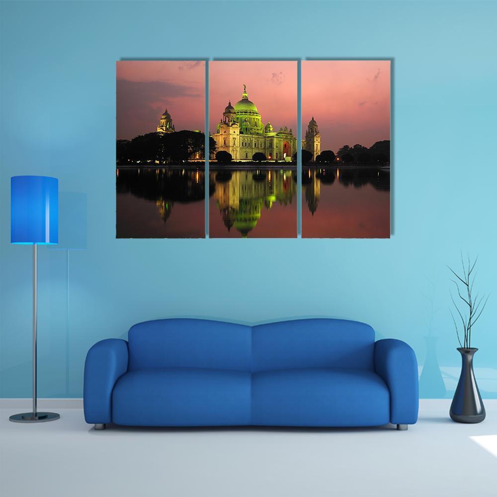 Victoria Memorial At Night Canvas Wall Art-3 Horizontal-Gallery Wrap-37" x 24"-Tiaracle