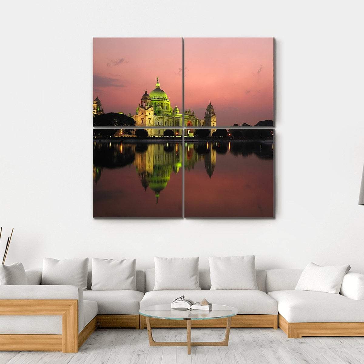 Victoria Memorial At Night Canvas Wall Art-4 Square-Gallery Wrap-17" x 17"-Tiaracle