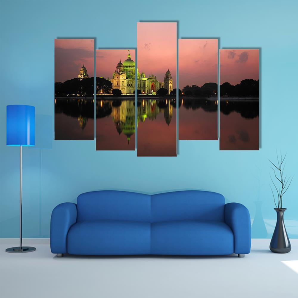Victoria Memorial At Night Canvas Wall Art-5 Pop-Gallery Wrap-47" x 32"-Tiaracle