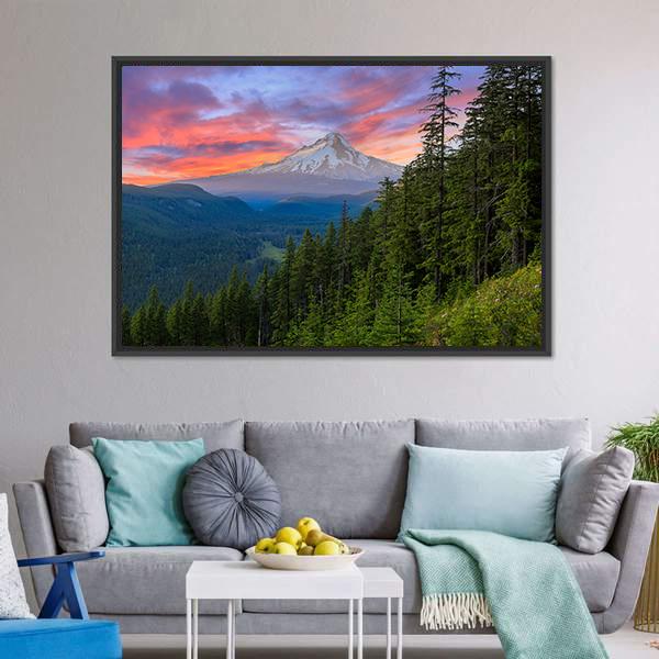 Majestic View Of Mt Hood Canvas Wall Art-1 Piece-Floating Frame-24" x 16"-Tiaracle
