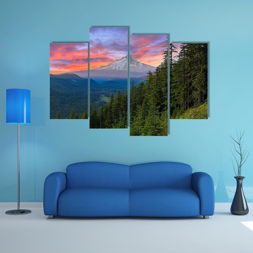 Majestic View Of Mt Hood Canvas Wall Art-4 Pop-Gallery Wrap-50" x 32"-Tiaracle