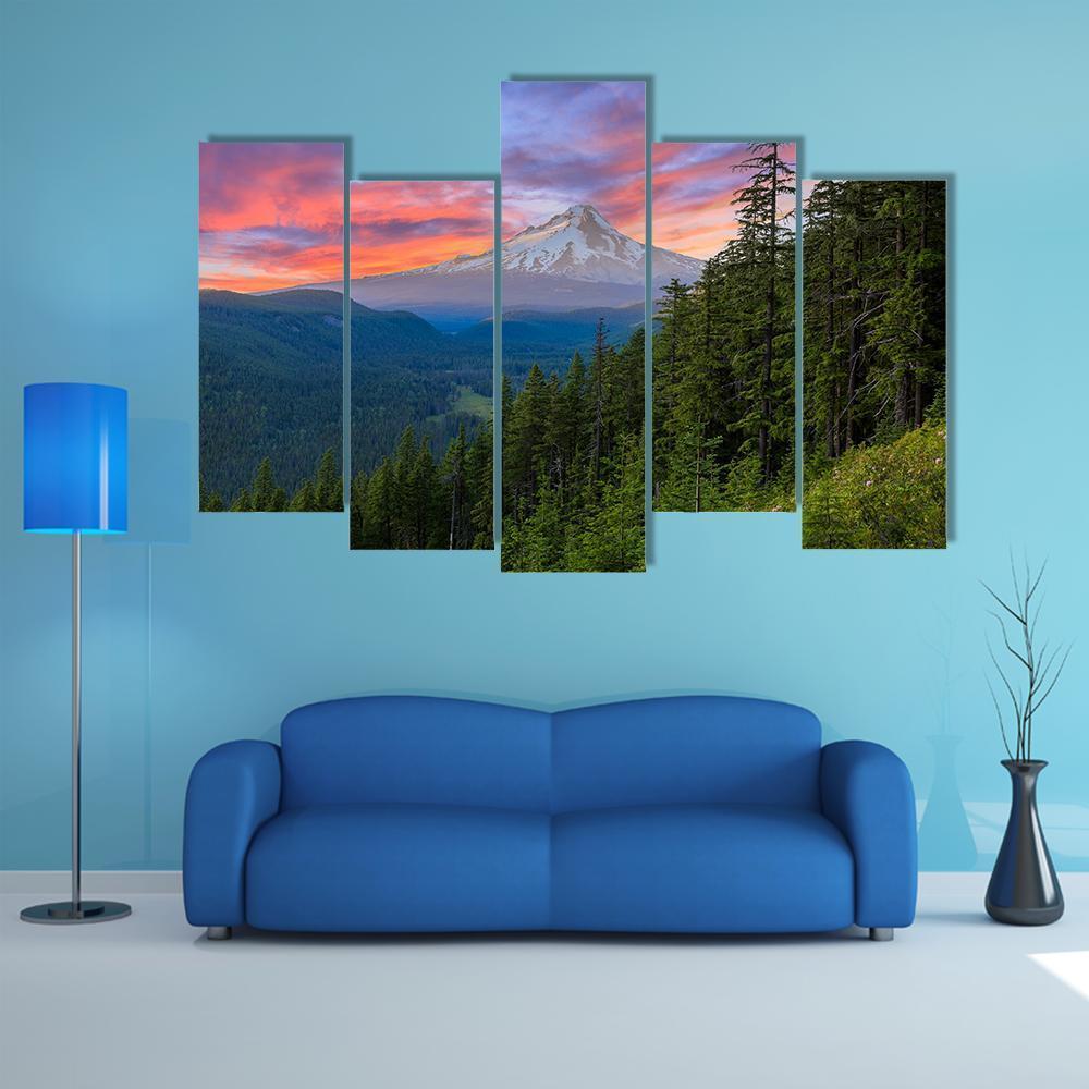 Majestic View Of Mt Hood Canvas Wall Art-5 Pop-Gallery Wrap-47" x 32"-Tiaracle