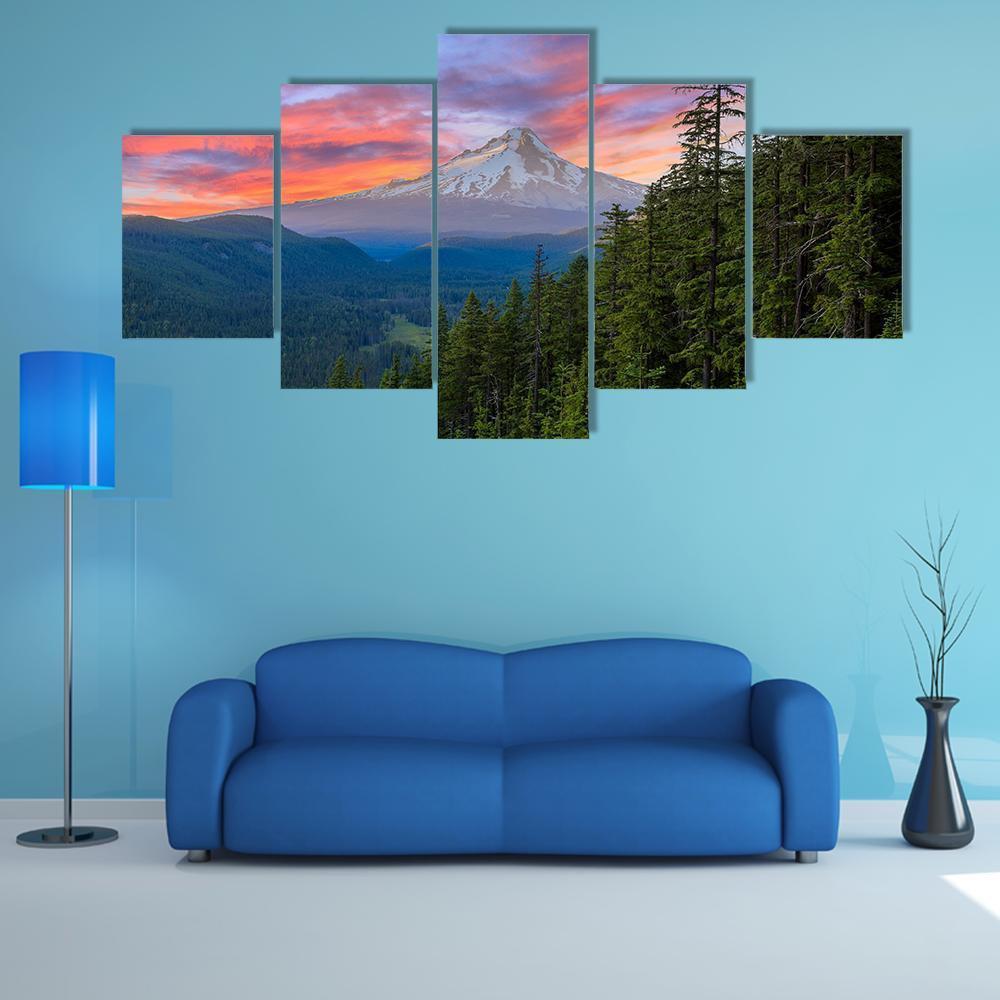 Majestic View Of Mt Hood Canvas Wall Art-5 Star-Gallery Wrap-62" x 32"-Tiaracle