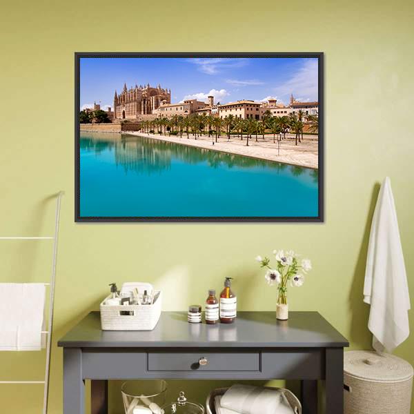 Majorca La Seu Cathedral Canvas Wall Art-1 Piece-Floating Frame-24" x 16"-Tiaracle