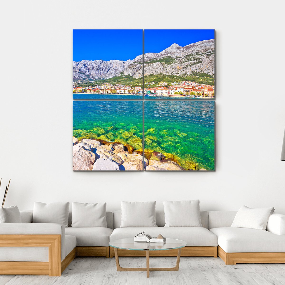 Makarska Turquoise Waterfront Canvas Wall Art-4 Square-Gallery Wrap-17" x 17"-Tiaracle