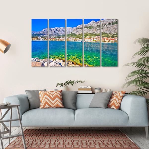 Makarska Turquoise Waterfront Canvas Wall Art-5 Horizontal-Gallery Wrap-22" x 12"-Tiaracle