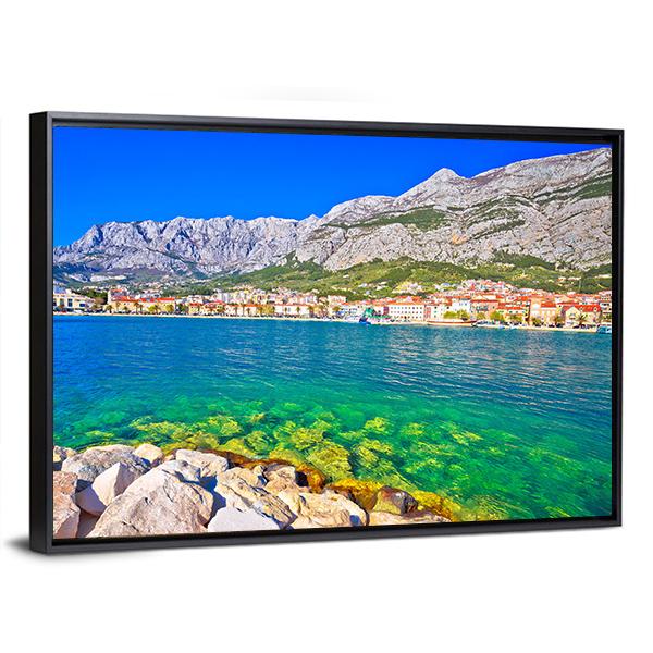 Makarska Turquoise Waterfront Canvas Wall Art-3 Horizontal-Gallery Wrap-25" x 16"-Tiaracle
