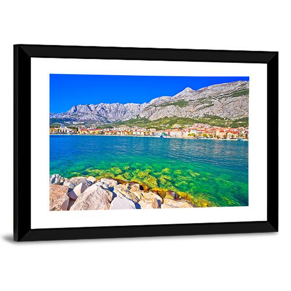 Makarska Turquoise Waterfront Canvas Wall Art-3 Horizontal-Gallery Wrap-25" x 16"-Tiaracle