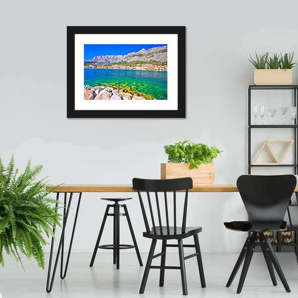 Makarska Turquoise Waterfront Canvas Wall Art-3 Horizontal-Gallery Wrap-25" x 16"-Tiaracle