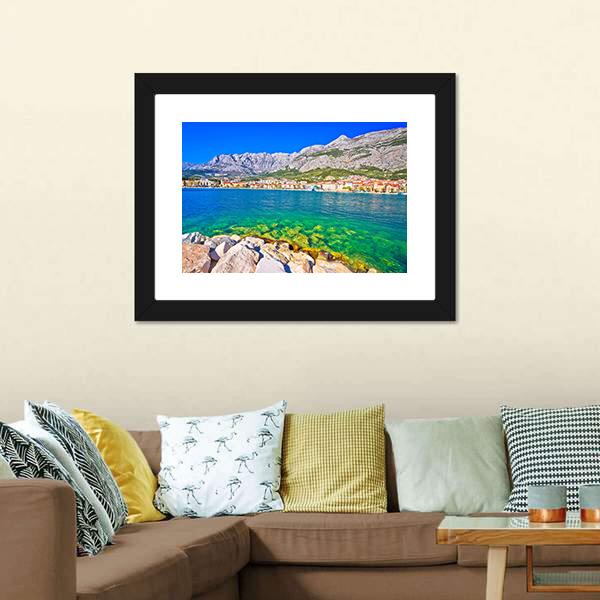 Makarska Turquoise Waterfront Canvas Wall Art-3 Horizontal-Gallery Wrap-25" x 16"-Tiaracle