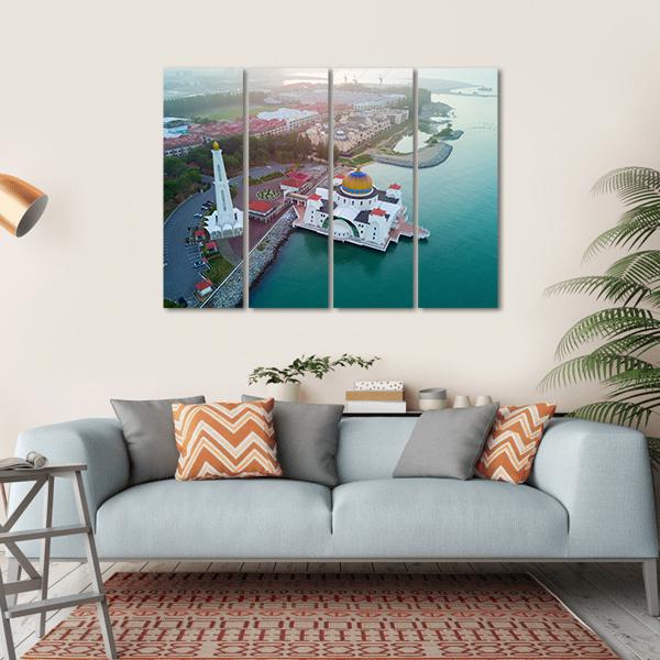 Malacca Straits Mosque Canvas Wall Art-4 Horizontal-Gallery Wrap-34" x 24"-Tiaracle