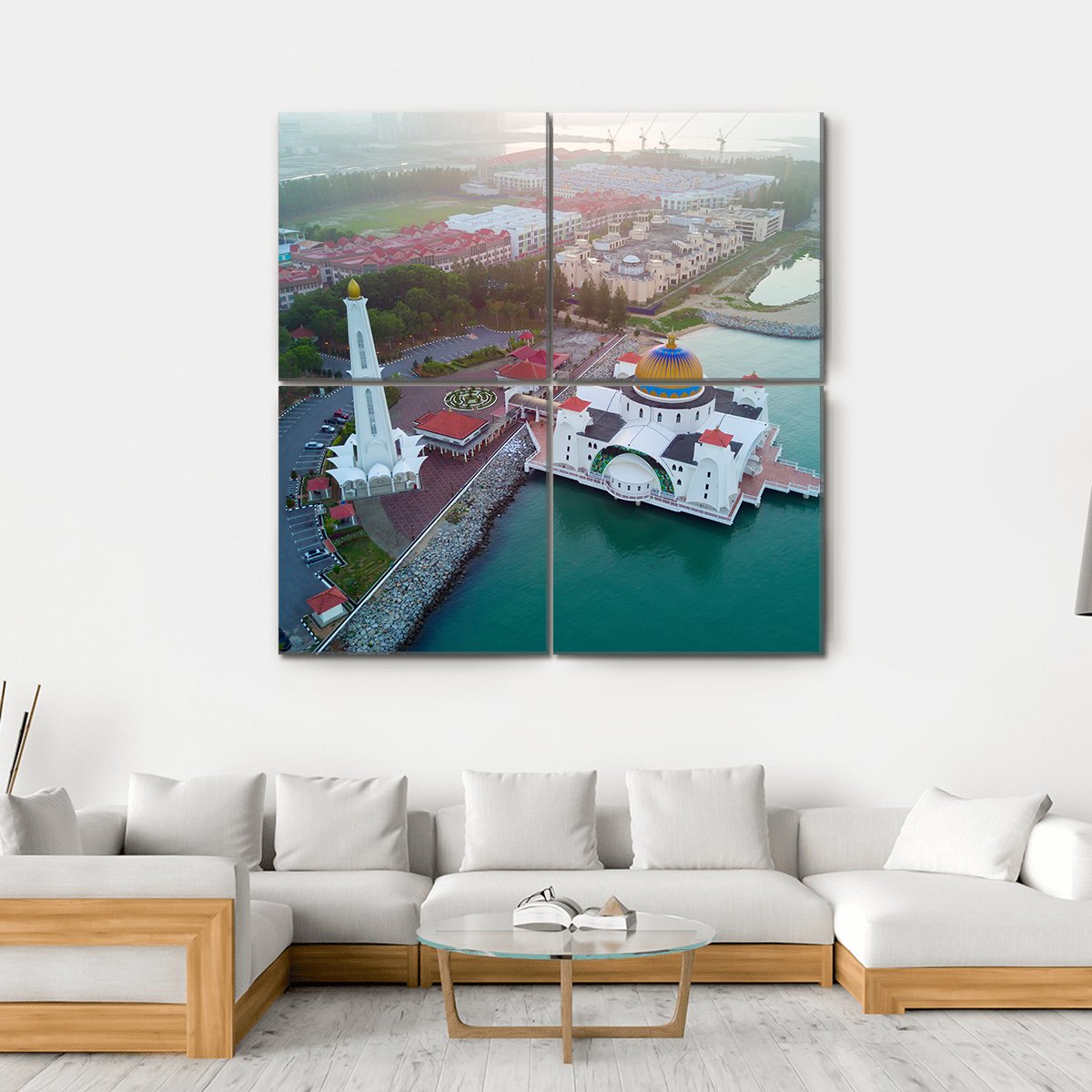 Malacca Straits Mosque Canvas Wall Art-4 Square-Gallery Wrap-17" x 17"-Tiaracle