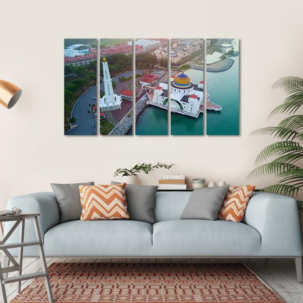 Malacca Straits Mosque Canvas Wall Art-5 Horizontal-Gallery Wrap-22" x 12"-Tiaracle