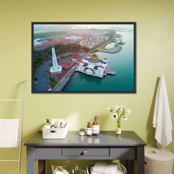 Malacca Straits Mosque Canvas Wall Art-1 Piece-Floating Frame-24" x 16"-Tiaracle