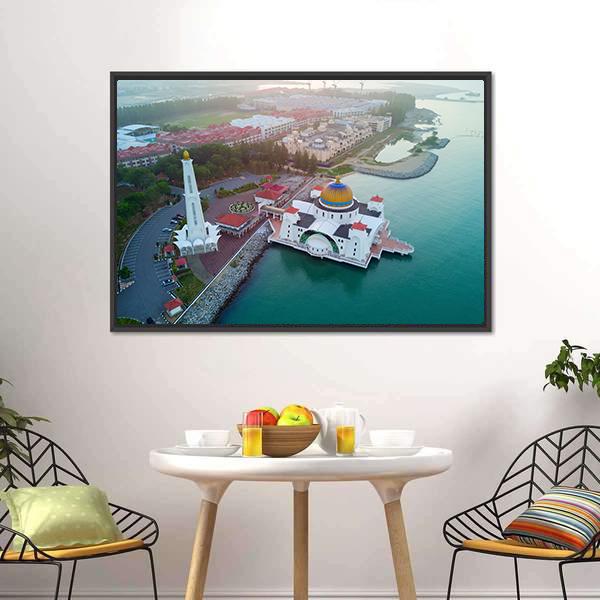 Malacca Straits Mosque Canvas Wall Art-3 Horizontal-Gallery Wrap-25" x 16"-Tiaracle