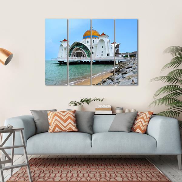 Malacca Straits Mosque In Malaysia Canvas Wall Art-4 Horizontal-Gallery Wrap-34" x 24"-Tiaracle