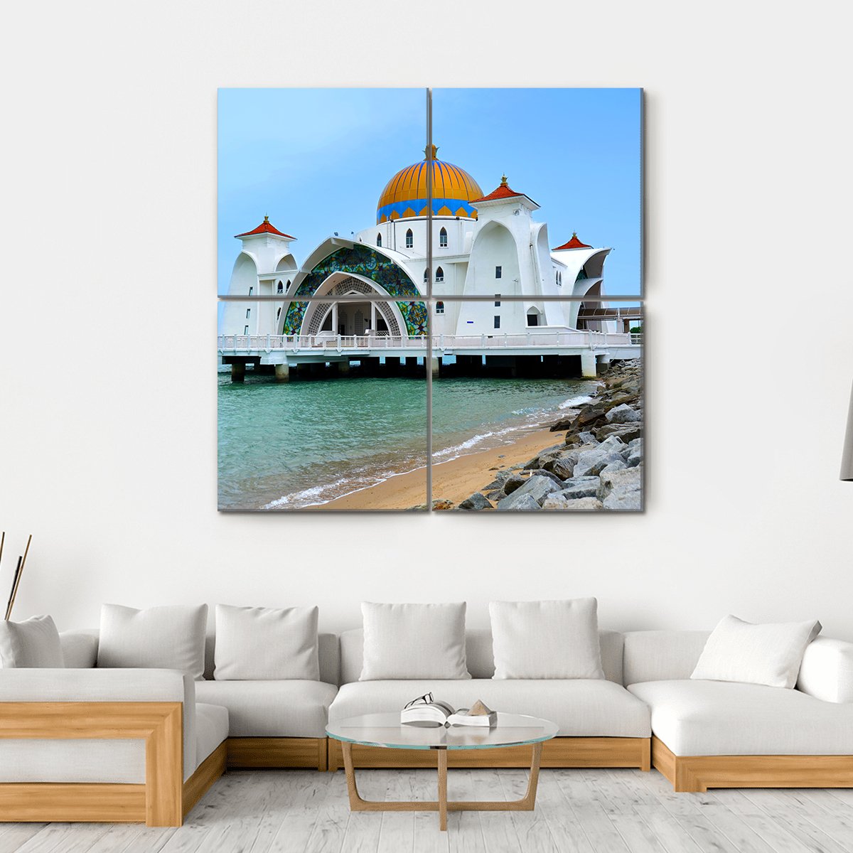 Malacca Straits Mosque In Malaysia Canvas Wall Art-4 Square-Gallery Wrap-17" x 17"-Tiaracle