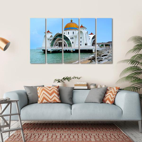 Malacca Straits Mosque In Malaysia Canvas Wall Art-5 Horizontal-Gallery Wrap-22" x 12"-Tiaracle