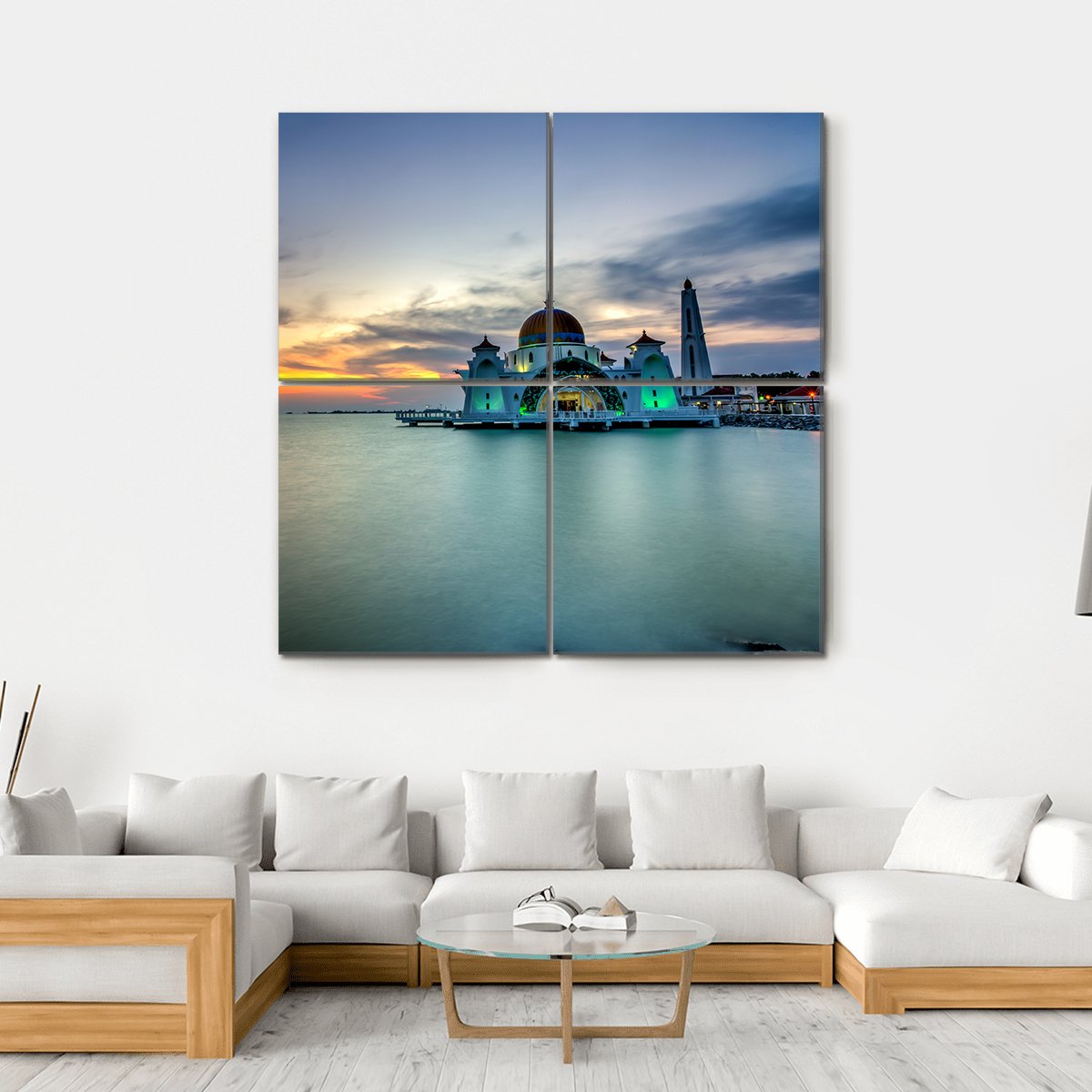 Malacca Straits Mosque Malaysia Canvas Wall Art-4 Square-Gallery Wrap-17" x 17"-Tiaracle