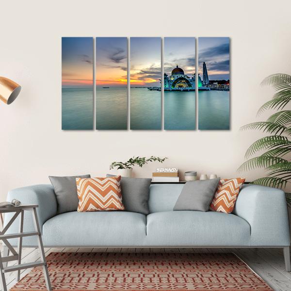 Malacca Straits Mosque Malaysia Canvas Wall Art-5 Horizontal-Gallery Wrap-22" x 12"-Tiaracle