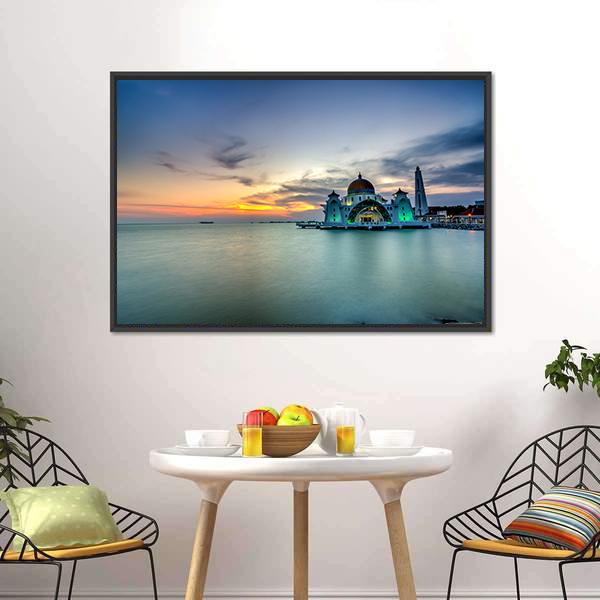 Malacca Straits Mosque Malaysia Canvas Wall Art-3 Horizontal-Gallery Wrap-25" x 16"-Tiaracle