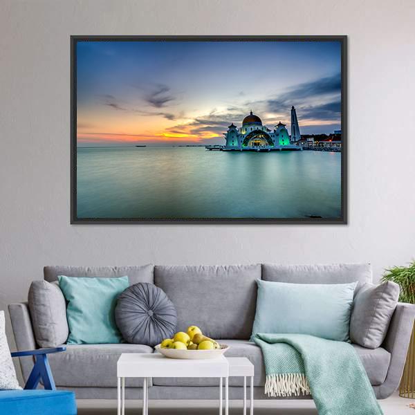 Malacca Straits Mosque Malaysia Canvas Wall Art-3 Horizontal-Gallery Wrap-25" x 16"-Tiaracle
