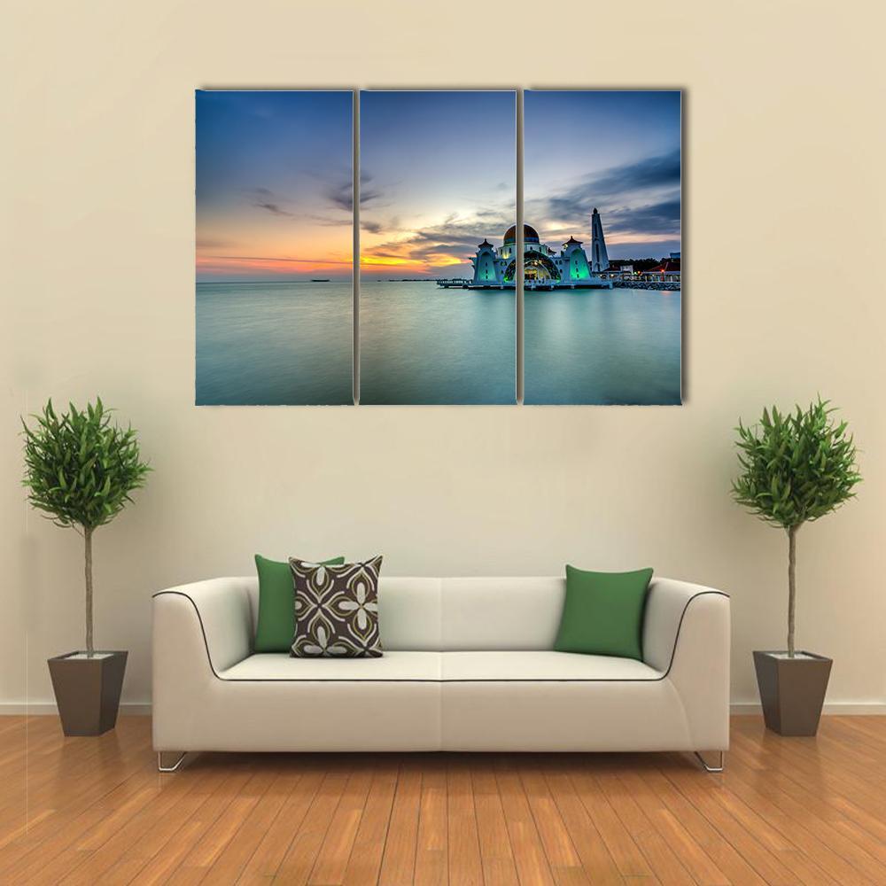 Malacca Straits Mosque Malaysia Canvas Wall Art-3 Horizontal-Gallery Wrap-37" x 24"-Tiaracle