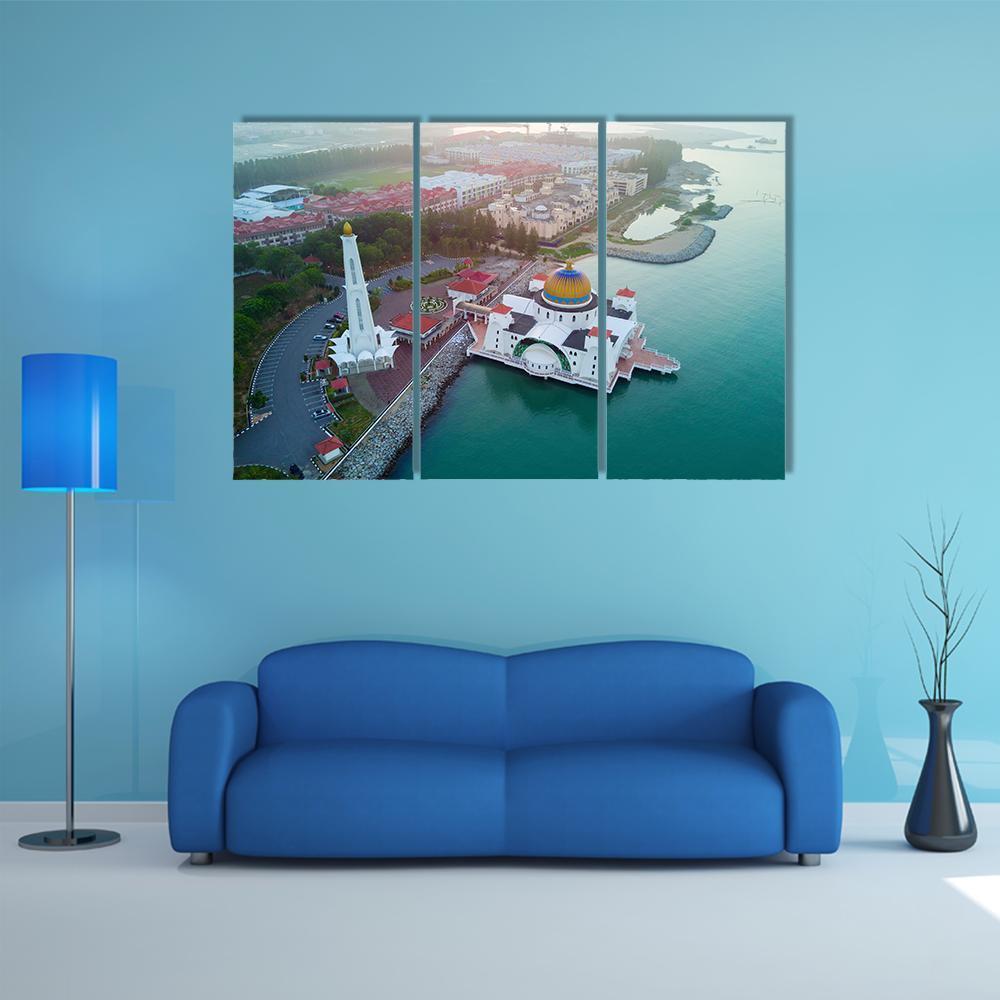 Malacca Straits Mosque Canvas Wall Art-4 Pop-Gallery Wrap-50" x 32"-Tiaracle