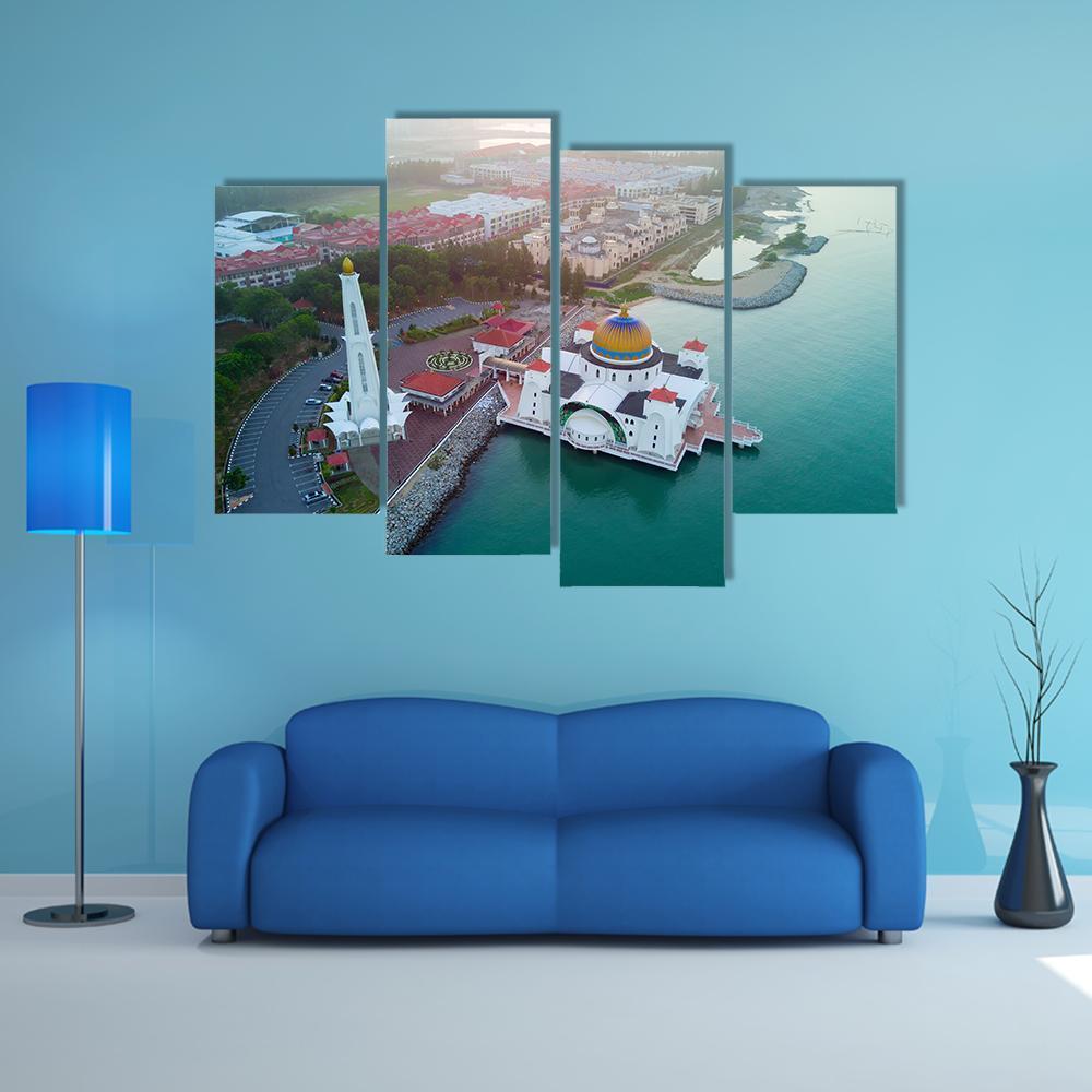 Malacca Straits Mosque Canvas Wall Art-4 Pop-Gallery Wrap-50" x 32"-Tiaracle