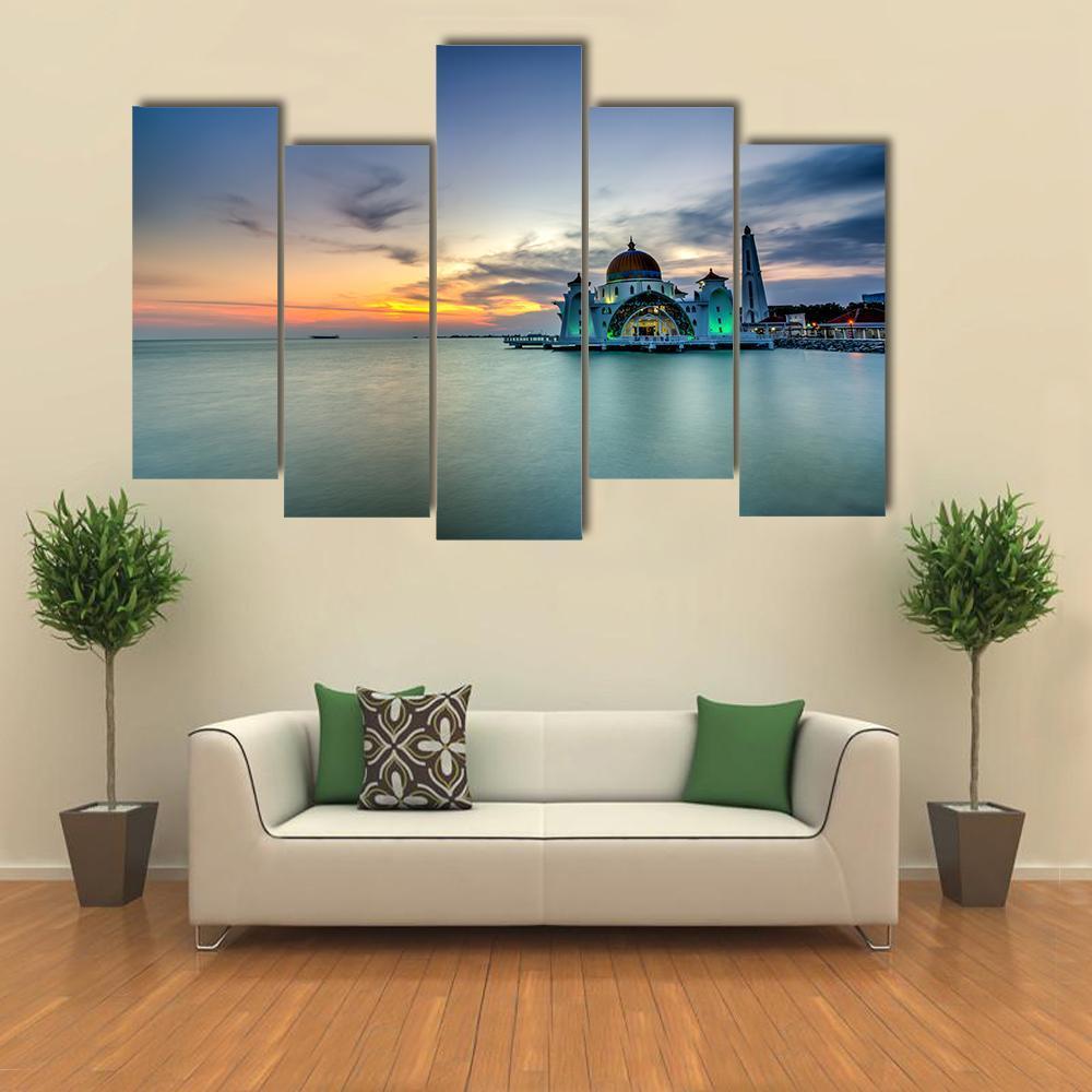 Malacca Straits Mosque Malaysia Canvas Wall Art-5 Pop-Gallery Wrap-47" x 32"-Tiaracle
