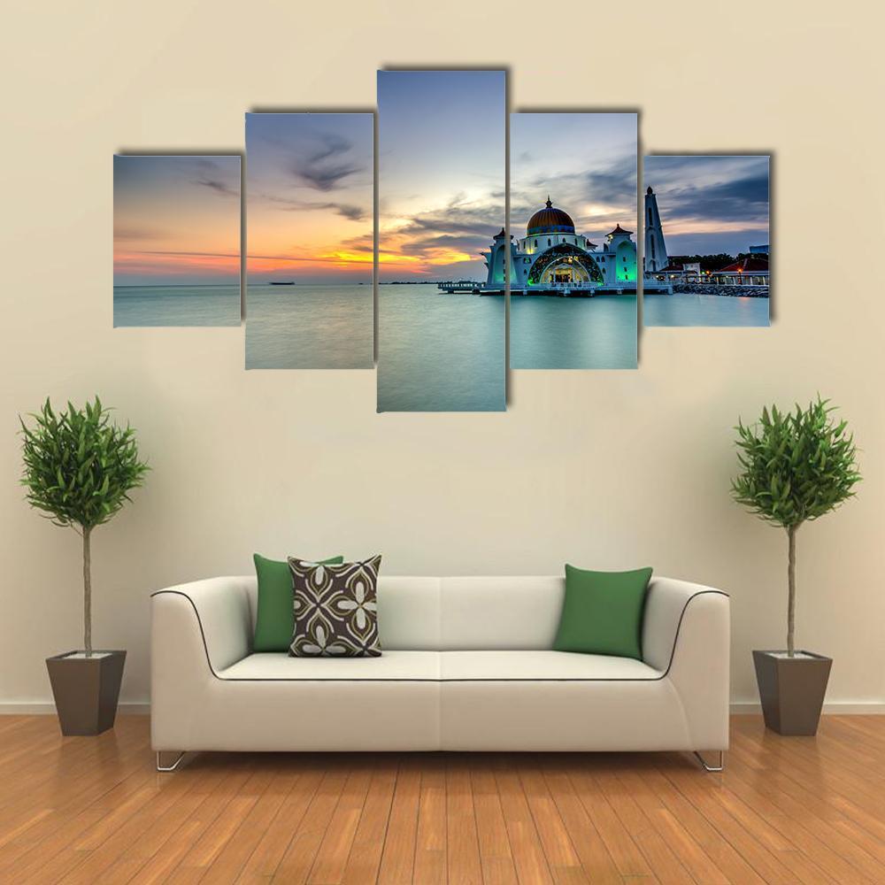 Malacca Straits Mosque Malaysia Canvas Wall Art-5 Star-Gallery Wrap-62" x 32"-Tiaracle