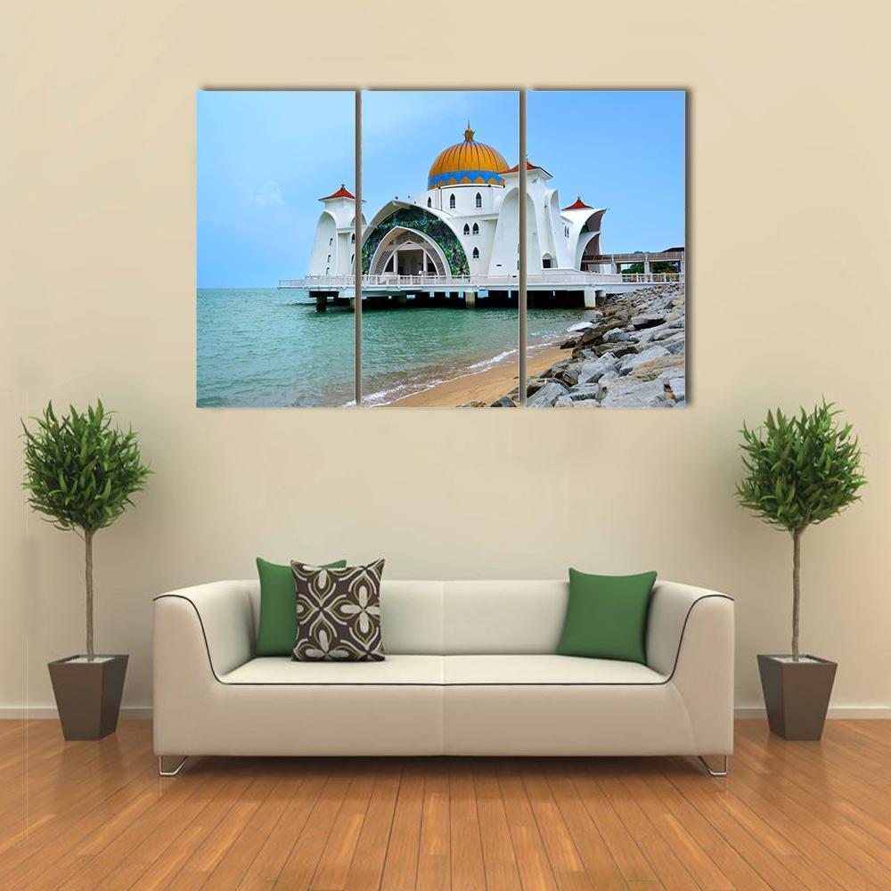 Malacca Straits Mosque In Malaysia Canvas Wall Art-3 Horizontal-Gallery Wrap-37" x 24"-Tiaracle