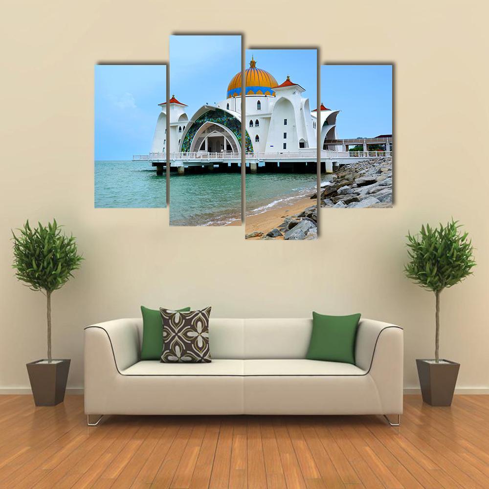 Malacca Straits Mosque In Malaysia Canvas Wall Art-4 Pop-Gallery Wrap-50" x 32"-Tiaracle