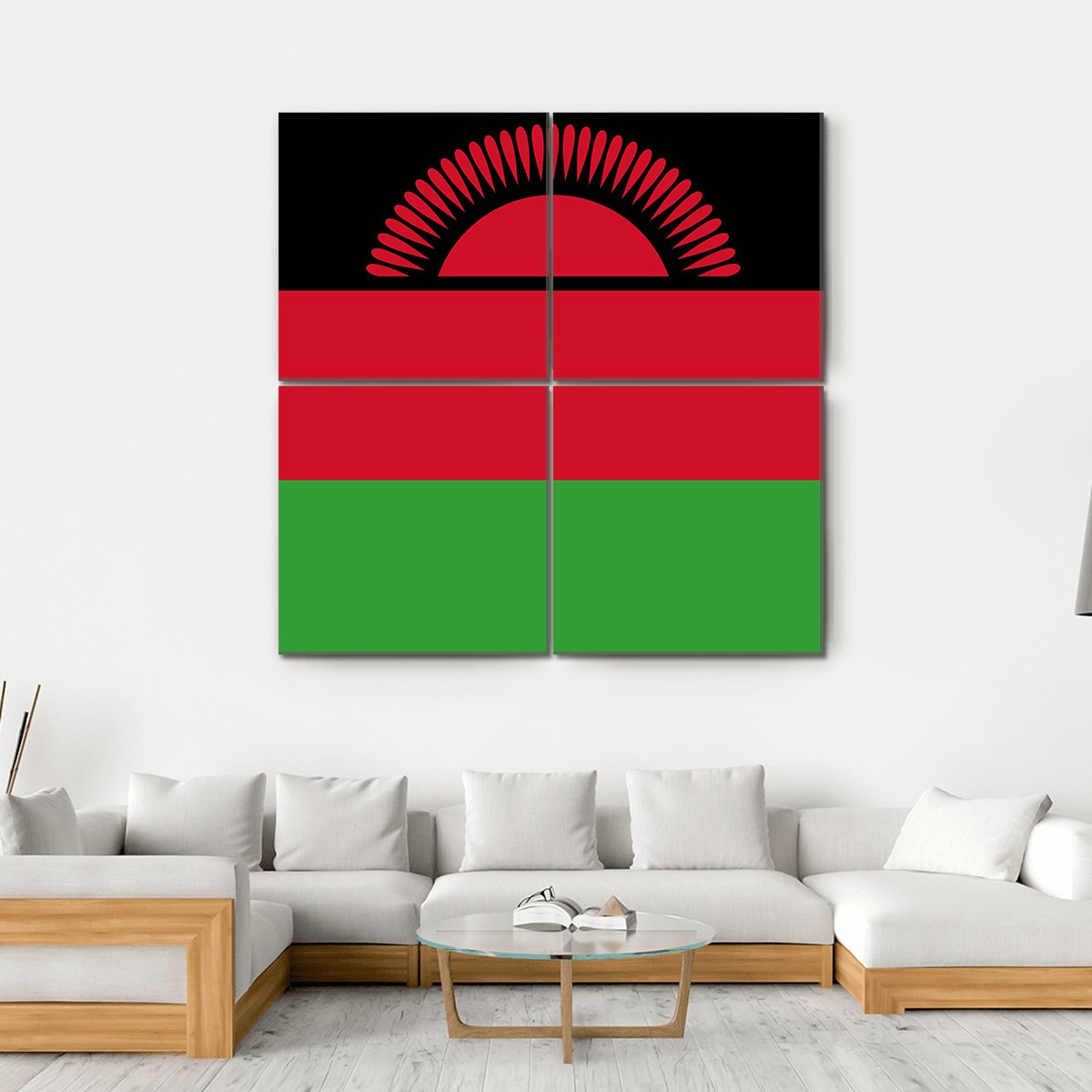 Malawi Flag Canvas Wall Art-4 Square-Gallery Wrap-17" x 17"-Tiaracle