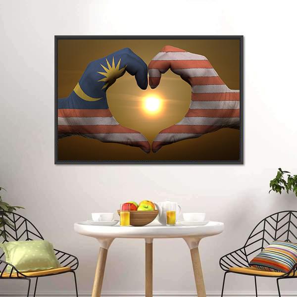 Malaysia Flag On Hands Canvas Wall Art-5 Horizontal-Gallery Wrap-22" x 12"-Tiaracle