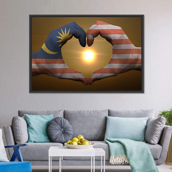 Malaysia Flag On Hands Canvas Wall Art-5 Horizontal-Gallery Wrap-22" x 12"-Tiaracle